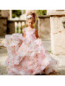 Beaded Neck Pink Printed Organza 3D Floral Romantic Flower Girl Dress Beaded Neck Pink Printed Organza 3D Floral Romantic Flower Girl Dress